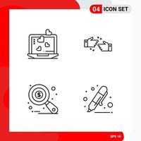 Creative Set of 4 Universal Outline Icons isolated on White Background Creative Black Icon vector background