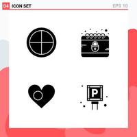 Collection of 4 Vector Icons in solid style Modern Glyph Symbols for Web and Mobile Solid Icon Sign Isolated on White Background 4 Icons Creative Black Icon vector background