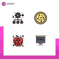 4 colores planos de línea de relleno de vector temático y símbolos editables de elementos de diseño de vector editables de jerarquía cráneo pizza manzana maestro