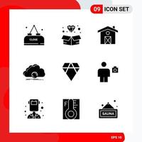 Creative Set of 9 Universal Glyph Icons isolated on White Background Creative Black Icon vector background