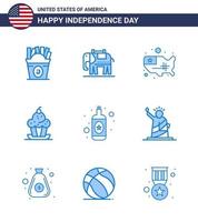 conjunto de 9 azules vectoriales el 4 de julio, día de la independencia de estados unidos, como la botella, estados de acción de gracias, postre dulce, elementos de diseño vectorial editables del día de estados unidos vector