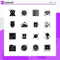 conjunto de 16 iconos en estilo sólido símbolos de glifos creativos para el diseño de sitios web y aplicaciones móviles signo de icono sólido simple aislado en fondo blanco 16 iconos fondo de vector de icono negro creativo