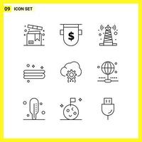 9 Icon Set Simple Line Symbols Outline Sign on White Background for Website Design Mobile Applications and Print Media Creative Black Icon vector background