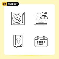 4 Creative Icons for Modern website design and responsive mobile apps 4 Outline Symbols Signs on White Background 4 Icon Pack Creative Black Icon vector background