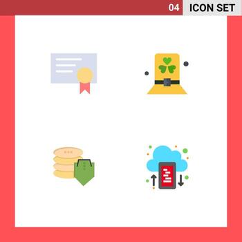 Mobile Interface Flat Icon Set of 4 Pictograms of certificate dollar costume hat secure Editable Vector Design Elements