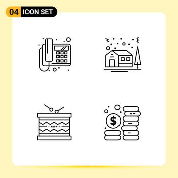 User Interface Pack of 4 Basic Filledline Flat Colors of call instrument device house parade Editable Vector Design Elements