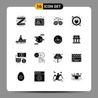 Modern Set of 16 Solid Glyphs Pictograph of bag care sale advertisement heart game Editable Vector Design Elements