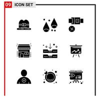 9 General Icons for website design print and mobile apps 9 Glyph Symbols Signs Isolated on White Background 9 Icon Pack Creative Black Icon vector background