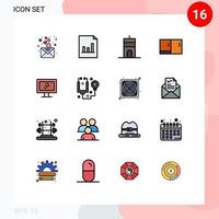 16 User Interface Flat Color Filled Line Pack of modern Signs and Symbols of service computer buildings home appliances desk Editable Creative Vector Design Elements