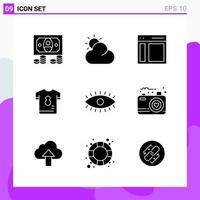 conjunto de 9 iconos en estilo sólido símbolos de glifos creativos para el diseño de sitios web y aplicaciones móviles signo de icono sólido simple aislado sobre fondo blanco 9 iconos fondo de vector de icono negro creativo