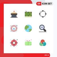 Flat Color Pack of 9 Universal Symbols of geography earth play target customer seo Editable Vector Design Elements