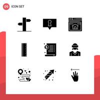 9 Universal Solid Glyphs Set for Web and Mobile Applications dollar file web document ruler Editable Vector Design Elements