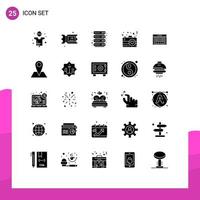 Pack of 25 Modern Solid Glyphs Signs and Symbols for Web Print Media such as code bar cloud romance heart Editable Vector Design Elements