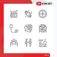 Set of 9 Vector Outlines on Grid for call disconnected badge devices computers Editable Vector Design Elements