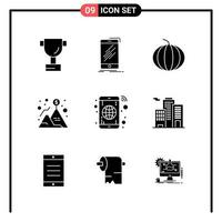 Set of 9 Solid Style Icons for web and mobile Glyph Symbols for print Solid Icon Signs Isolated on White Background 9 Icon Set Creative Black Icon vector background