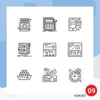 paquete de iconos vectoriales de stock de 9 signos y símbolos de línea para la página web del servidor en rack wifi internet elementos de diseño vectorial editables vector