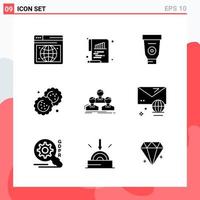 Collection of 9 Vector Icons in solid style Modern Glyph Symbols for Web and Mobile Solid Icon Sign Isolated on White Background 9 Icons Creative Black Icon vector background