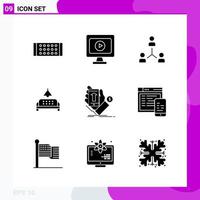 Solid Icon set Pack of 9 Glyph Icons isolated on White Background for Web Print and Mobile Creative Black Icon vector background