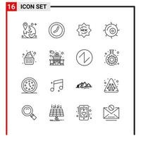 16 íconos generales para el diseño de sitios web, impresión y aplicaciones móviles 16 símbolos de esquema signos aislados en fondo blanco 16 icon pack creative black icon vector background