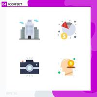 Set of 4 Vector Flat Icons on Grid for building camera economy income retro Editable Vector Design Elements