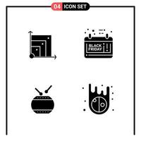 Set of 4 Solid Style Icons for web and mobile Glyph Symbols for print Solid Icon Signs Isolated on White Background 4 Icon Set Creative Black Icon vector background