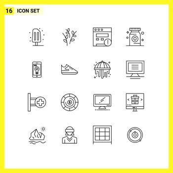 Editable Vector Line Pack of 16 Simple Outlines of pointer navigation alert pill medication Editable Vector Design Elements