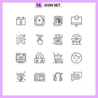 Universal Icon Symbols Group of 16 Modern Outlines of education a development monitor gadget Editable Vector Design Elements