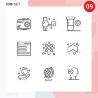 9 Thematic Vector Outlines and Editable Symbols of search interface recording contact space Editable Vector Design Elements