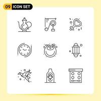 9 User Interface Outline Pack of modern Signs and Symbols of drink beach science machine watch clock Editable Vector Design Elements