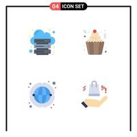 Flat Icon Pack of 4 Universal Symbols of database party server cream internet Editable Vector Design Elements