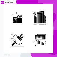 Solid Icon set Pack of 4 Glyph Icons isolated on White Background for Web Print and Mobile Creative Black Icon vector background