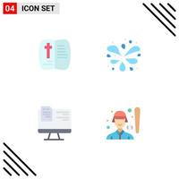 Set of 4 Commercial Flat Icons pack for book education nature garden baseball Editable Vector Design Elements