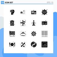 Mobile Interface Solid Glyph Set of 16 Pictograms of employee card business user personal Editable Vector Design Elements