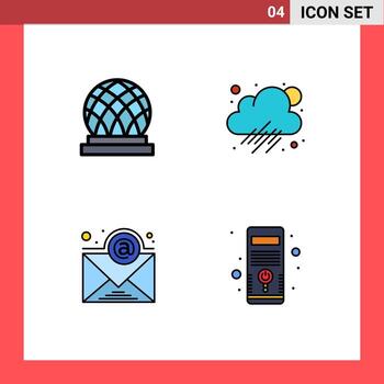 4 User Interface Filledline Flat Color Pack of modern Signs and Symbols of building subscription dome weather hardware Editable Vector Design Elements
