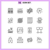 16 Icons in Line Style Outline Symbols on White Background Creative Vector Signs for Web mobile and Print Creative Black Icon vector background