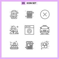 9 Icons in Line Style Outline Symbols on White Background Creative Vector Signs for Web mobile and Print Creative Black Icon vector background