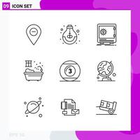 paquete de conjunto de iconos de línea de 9 iconos de contorno aislados en fondo blanco para impresión web y fondo de vector de icono negro creativo móvil