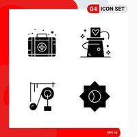 Creative Set of 4 Universal Glyph Icons isolated on White Background Creative Black Icon vector background