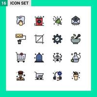 Mobile Interface Flat Color Filled Line Set of 16 Pictograms of business mail party e decoration Editable Creative Vector Design Elements