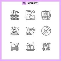 9 Icons in Line Style Outline Symbols on White Background Creative Vector Signs for Web mobile and Print Creative Black Icon vector background