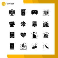 16 conjunto de iconos de estilo sólido paquete de iconos símbolos de glifo aislados en fondo blanco para el diseño de sitios web receptivos fondo de vector de icono negro creativo