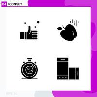 conjunto de iconos sólidos. paquete de 4 iconos de glifos aislados en fondo blanco para impresión web y móvil. vector