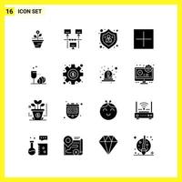 16 Icon Set. Simple Solid Symbols. Glyph Sign on White Background for Website Design Mobile Applications and Print Media. vector