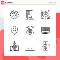 Collection of 9 Vector Icons in Line style. Modern Outline Symbols for Web and Mobile. Line Icon Sign Isolated on White Background. 9 Icons.