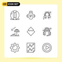 9 Creative Icons for Modern website design and responsive mobile apps. 9 Outline Symbols Signs on White Background. 9 Icon Pack. vector