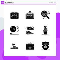 conjunto de 9 iconos en estilo sólido. símbolos de glifos creativos para el diseño de sitios web y aplicaciones móviles. signo de icono sólido simple aislado sobre fondo blanco. 9 iconos. vector