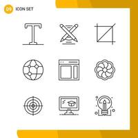 9 Icon Set. Line Style Icon Pack. Outline Symbols isolated on White Backgound for Responsive Website Designing. vector