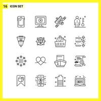 16 Icon Set. Simple Line Symbols. Outline Sign on White Background for Website Design Mobile Applications and Print Media. vector