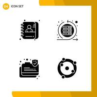 4 Icon Set. Solid Style Icon Pack. Glyph Symbols isolated on White Backgound for Responsive Website Designing. vector