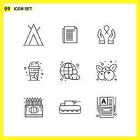 9 Icon Set. Simple Line Symbols. Outline Sign on White Background for Website Design Mobile Applications and Print Media. vector